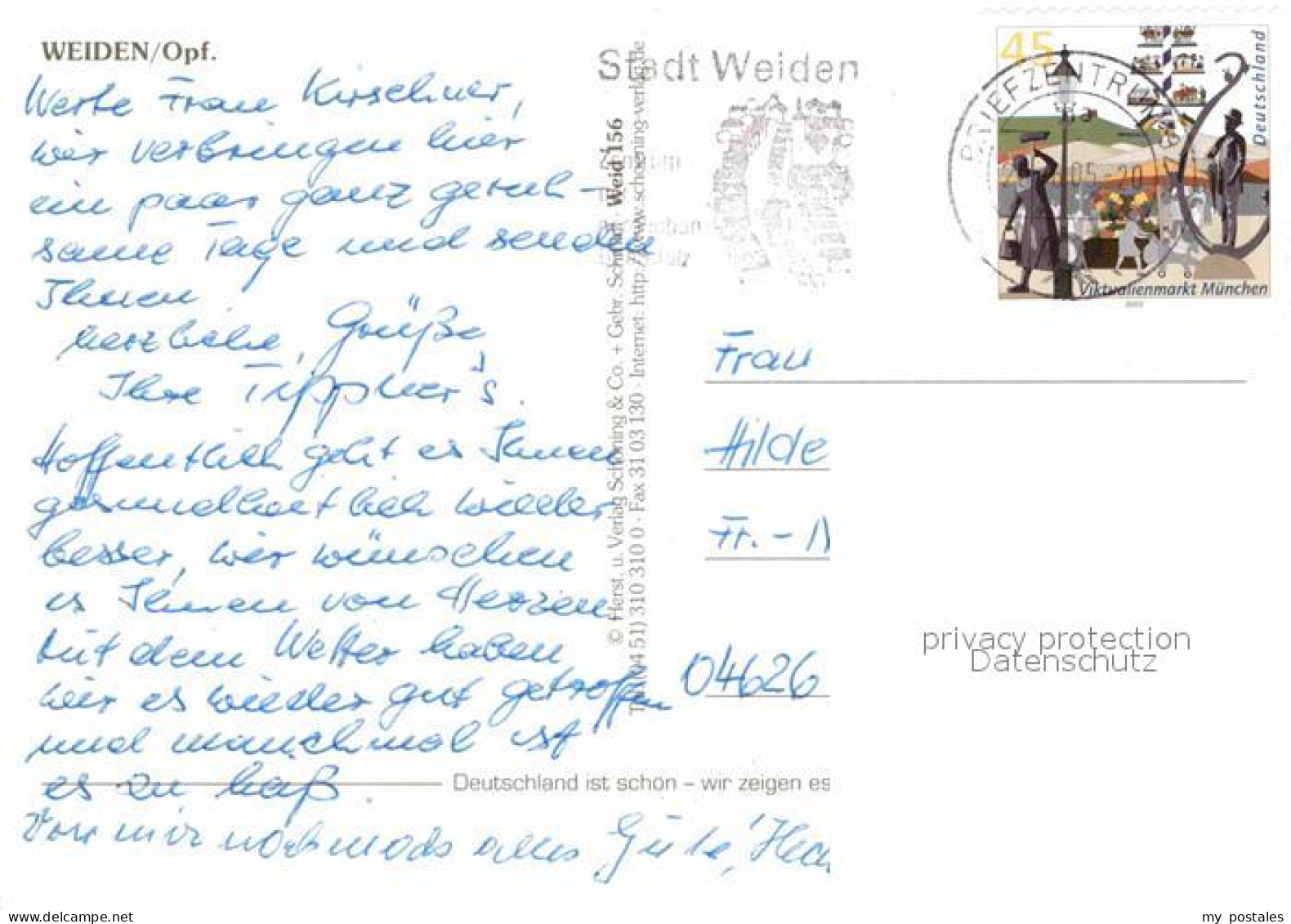 72859247 Weiden Oberpfalz Marktplatz Brunnen Strassenpartie Kirche Runder Turm W - Weiden I. D. Oberpfalz