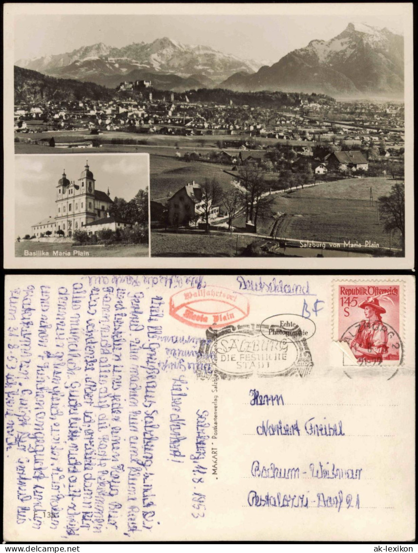 Ansichtskarte Salzburg Panorama-Ansicht Mit Basilika Maria Plain 1953 - Andere & Zonder Classificatie