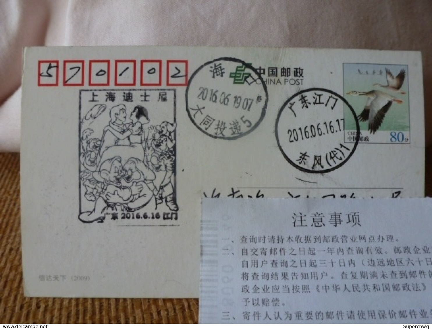 China Posted Postcard,with Shanghai Disney Postmark - Cartes Postales