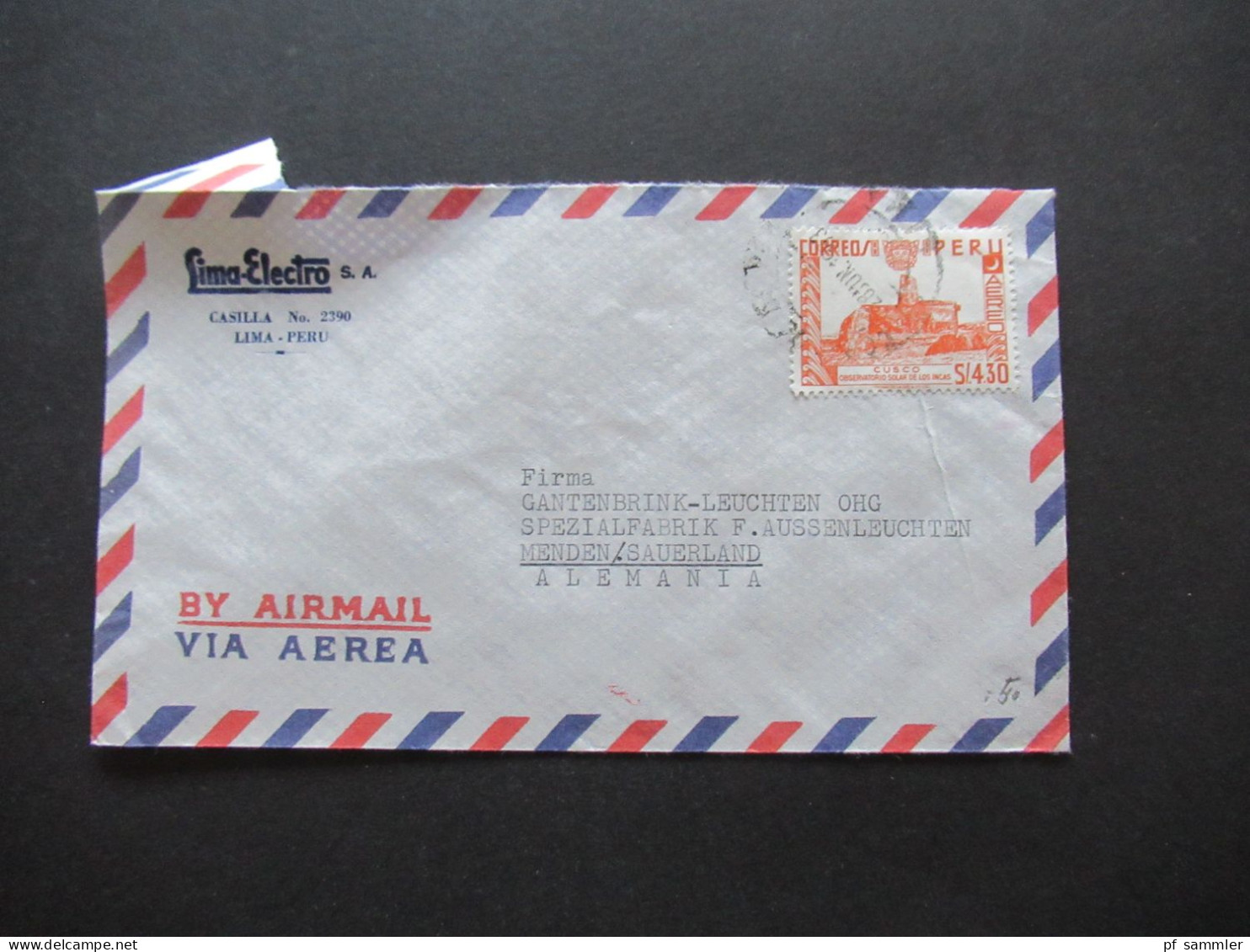 Südamerika Peru By Air Mail Luftpost 1963 Firmenumschlag Lima Electro S.A. Lima Peru 6x Auslandsbrief nach Menden