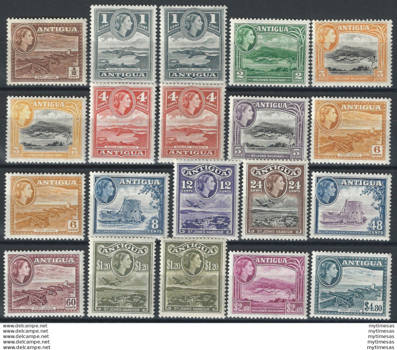 1953-62 Antigua Elisabetta II 20v. MNH SG N. 120a/34+a - Otros & Sin Clasificación
