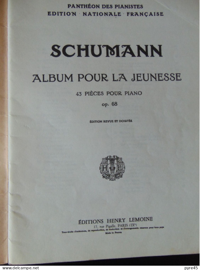 PARTITION SCHUMANN ALBUM POUR LA JEUNESSE EDITION LEMOINE - S-U