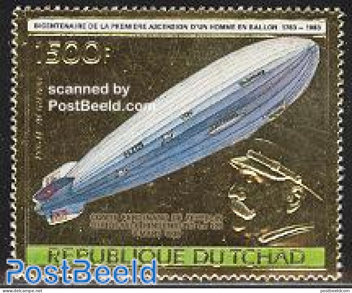 Chad 1983 Zeppelin 1v Gold, Mint NH, Transport - Zeppelins - Other & Unclassified