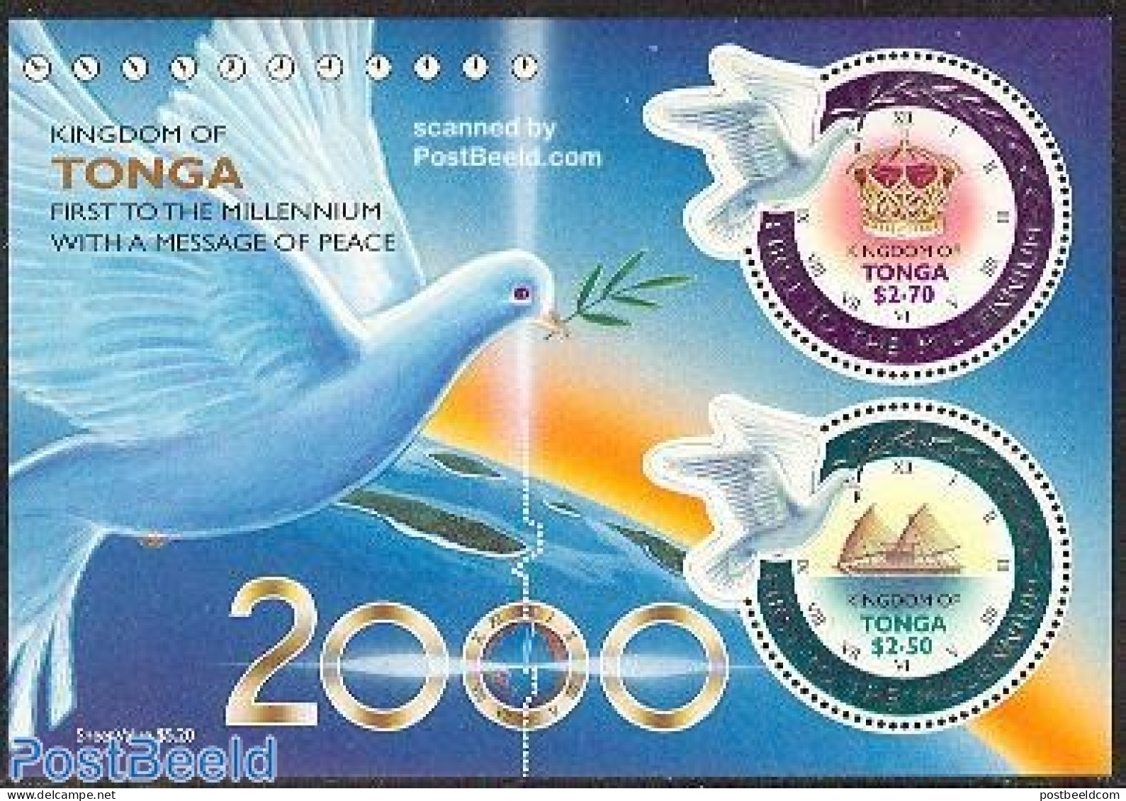 Tonga 2000 New Millennium S/s, Mint NH, History - Nature - Transport - Kings & Queens (Royalty) - Birds - Ships And Bo.. - Familles Royales