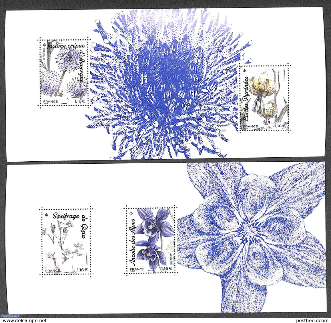 France 2023 Mountain Flowers 2 Special S/s, Mint NH, Nature - Flowers & Plants - Unused Stamps