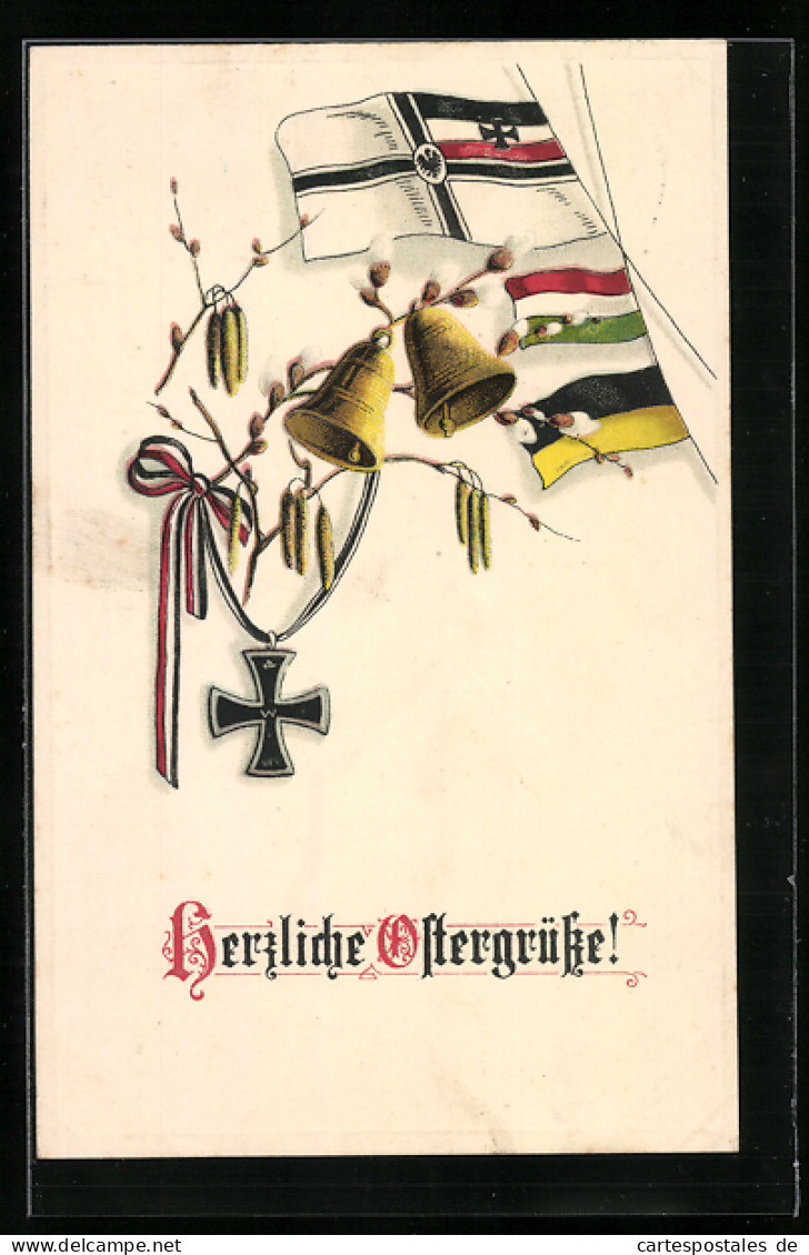 Präge-AK Eisernes Kreuz Und Glocken Mit Fahnen  - Guerre 1914-18