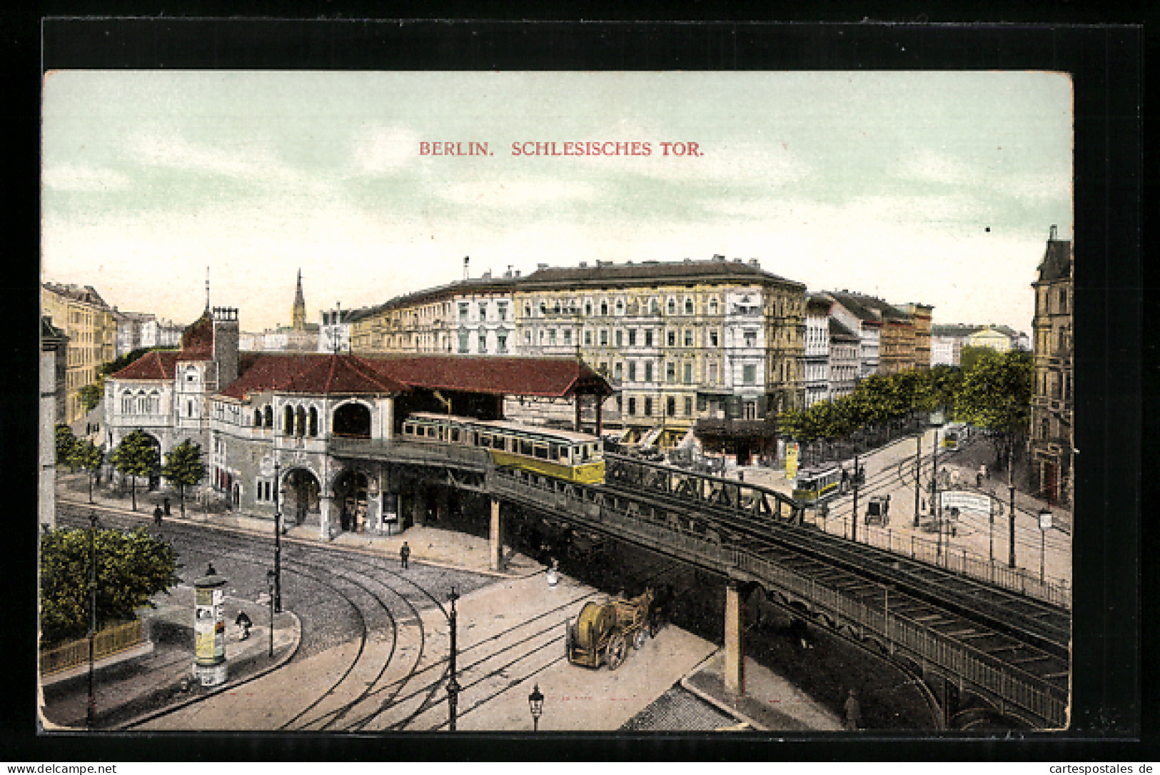 AK Berlin-Kreuzberg, U-Bahn Schlesisches Tor Mit Litfasssäule Und Strassenbahn  - U-Bahnen