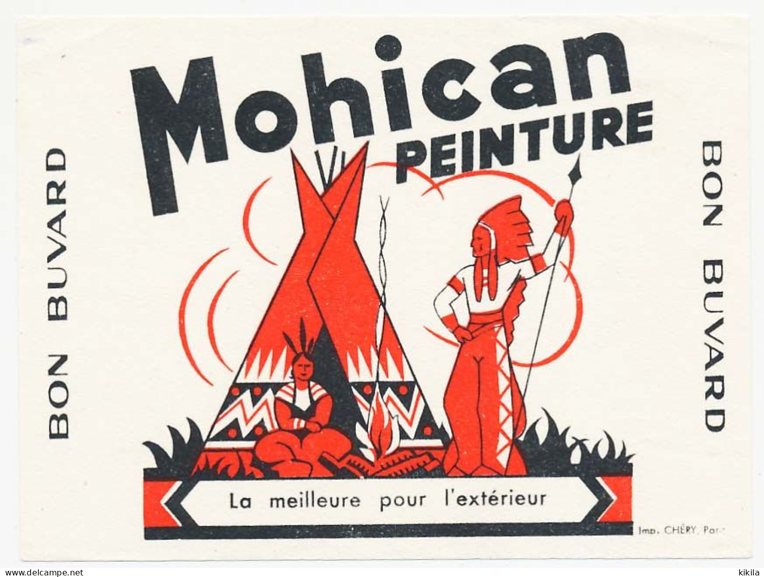 Buvard 14 X 10.5 Peinture MOHICAN (2) Indien Squaw Teepee  Rouge Orangé Avec Nom D'impimeur - Peintures