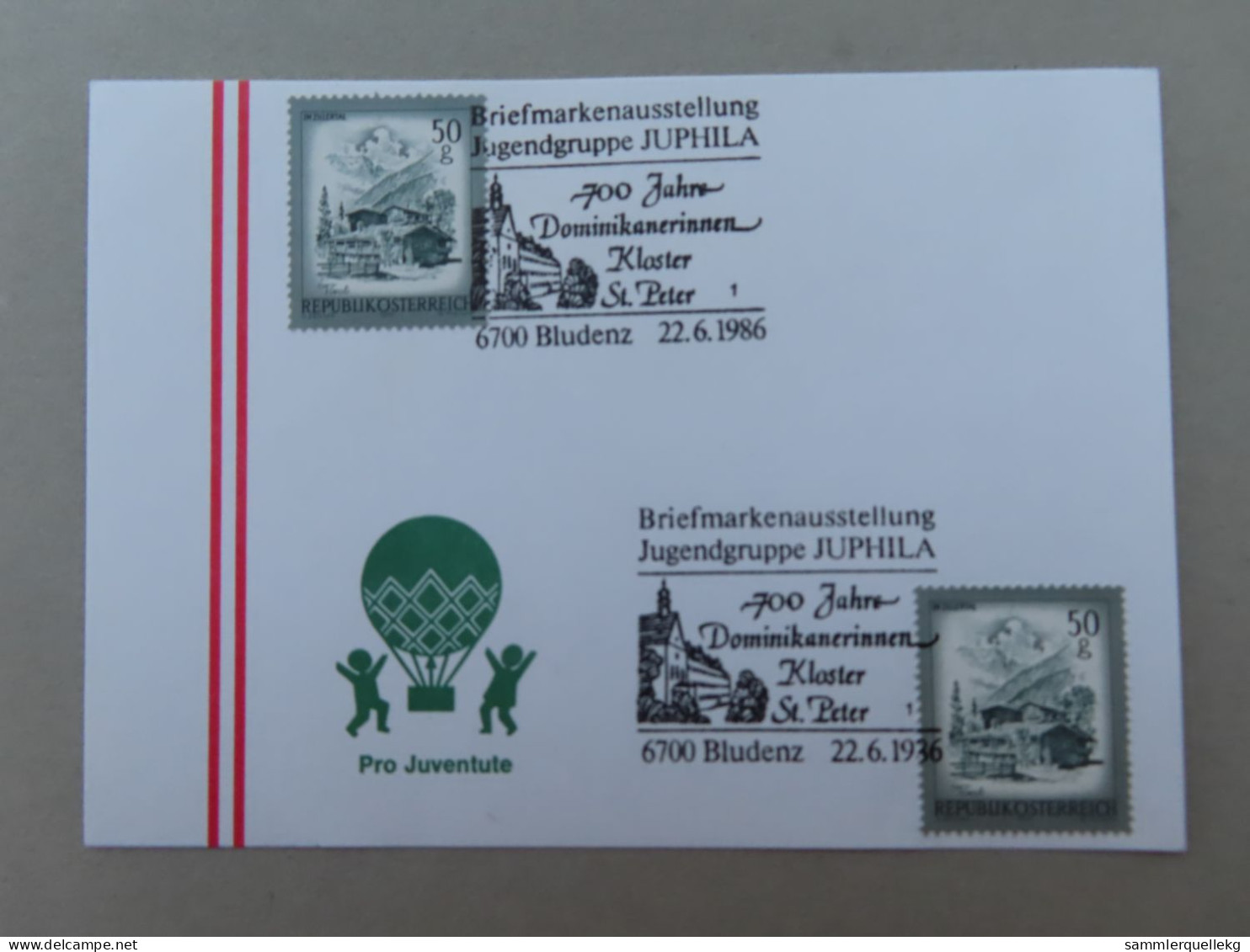 Österreich Pro Juventute - Mit Sonderstempel 22. 6. 1986 Bludenz, 700 Jahre Dominikanerinnen Kloster St. Peter (Nr.1607) - Autres & Non Classés