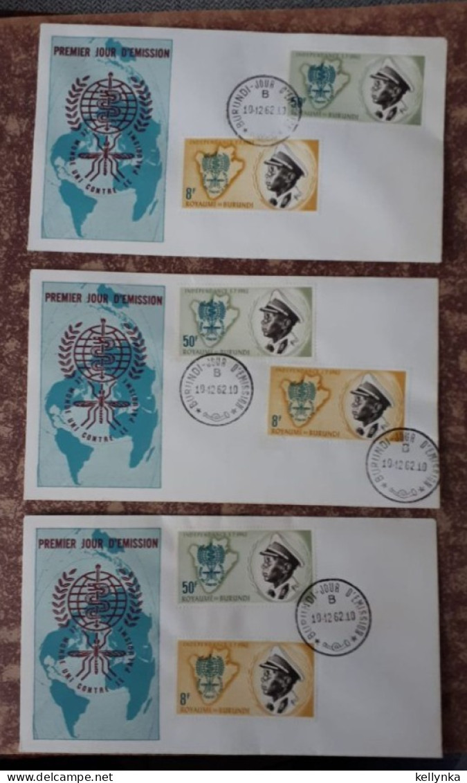 Burundi - 41/42 - Anti-Paludism - Malaria - 1962 - 3 Different FDC - Brieven En Documenten