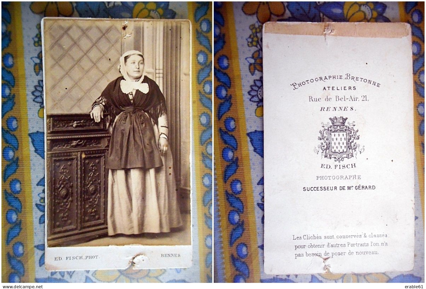 PHOTO CDV BRETONNE ET SA COIFFE  MODE Cabinet FISCH A RENNES - Old (before 1900)