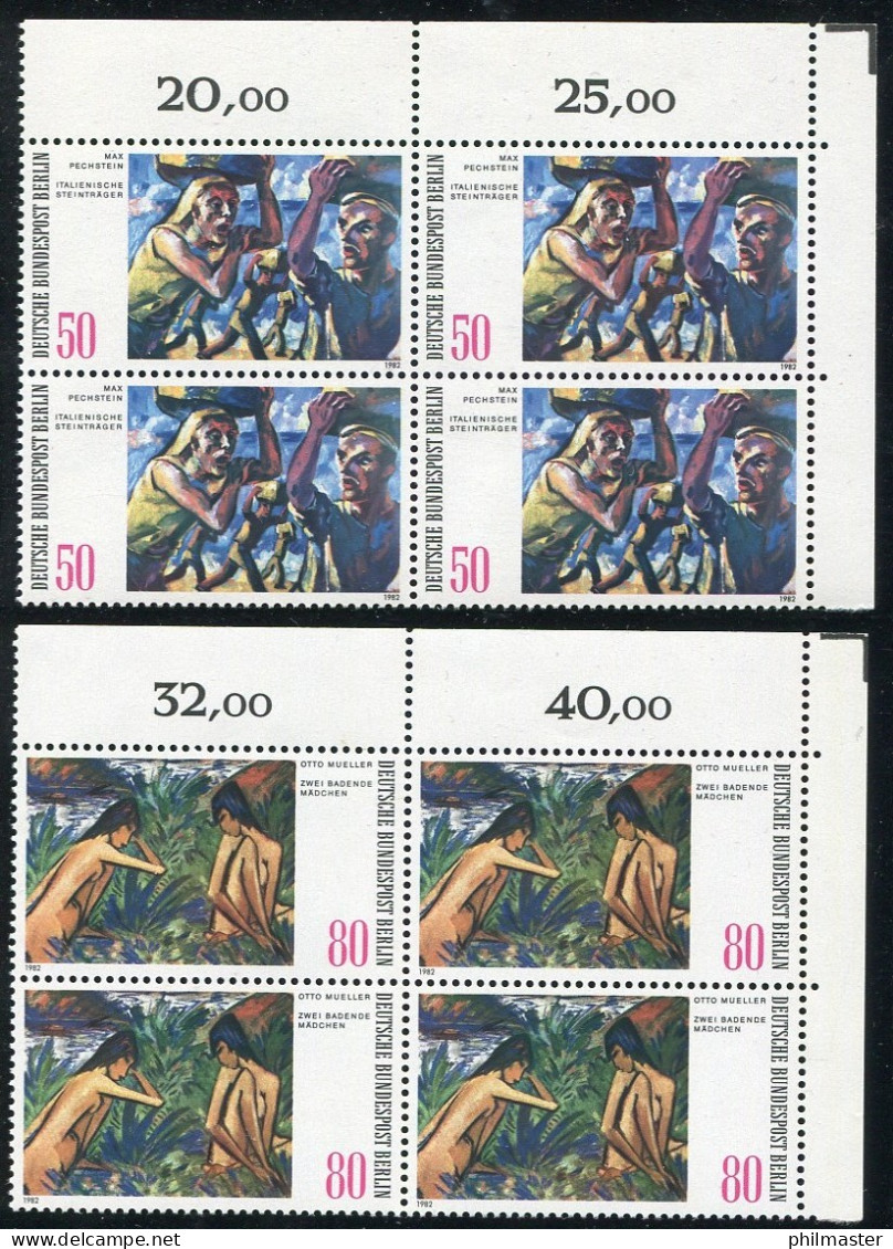 678-679 Gemälde Berlin 1982: Satz Eckrand-Viererblöcke Oben Rechts **  - Otros & Sin Clasificación