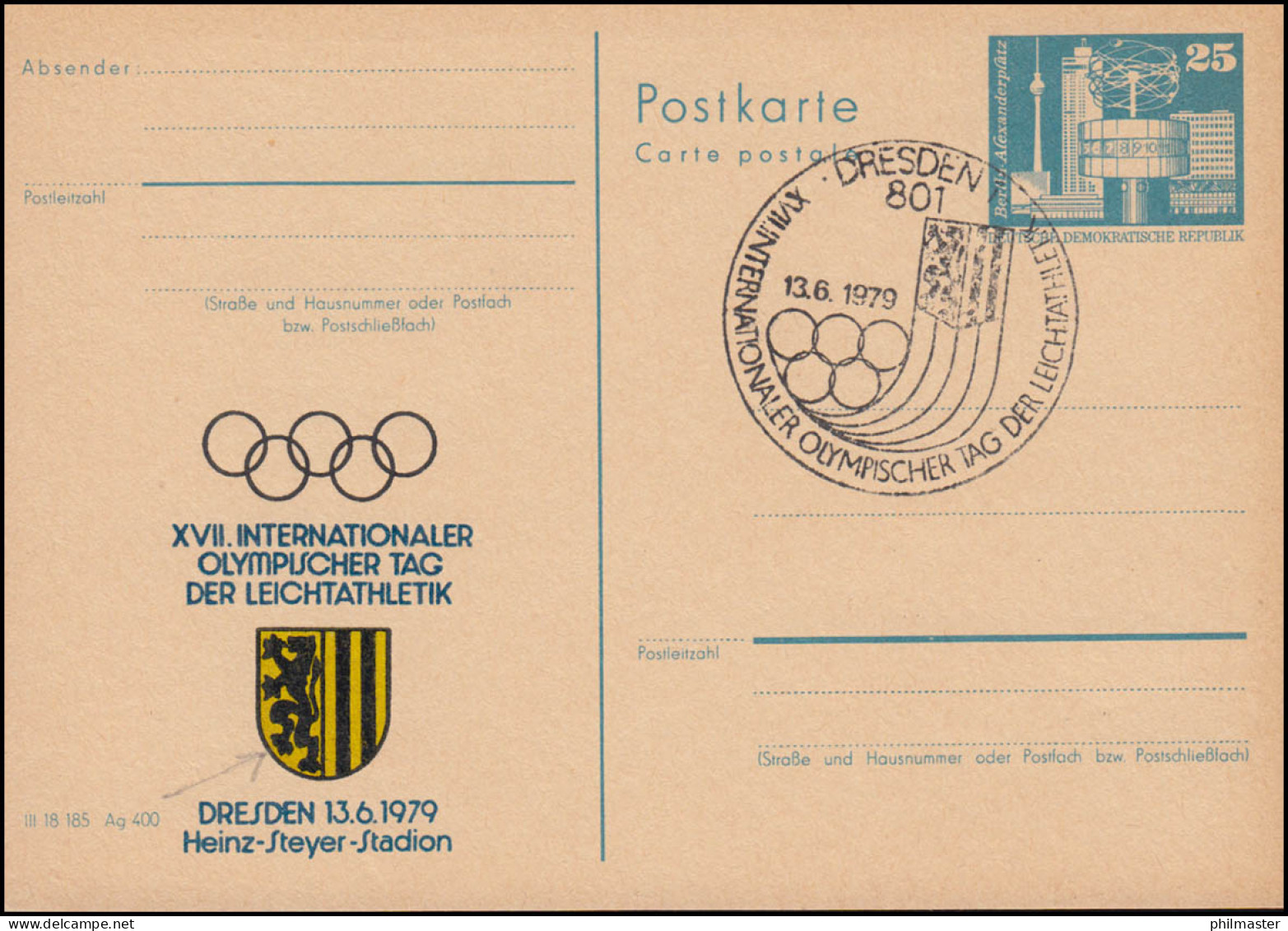 DDR P 80 Olympischer Tag Der Leichtathletik In Dresden 1979, DRESDEN 13.6.79 - Andere & Zonder Classificatie