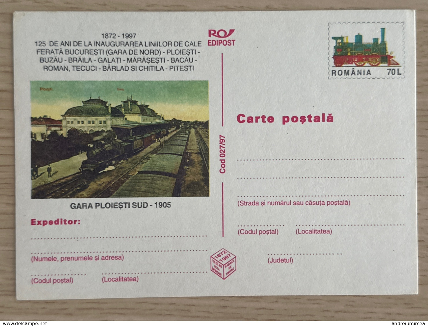 Cod 027/97 GARA PLOIESTI SUD 1905 - Postal Stationery