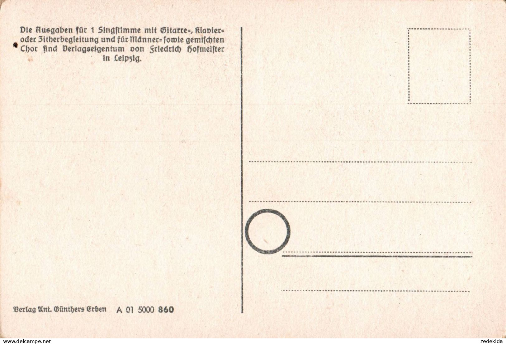 H2209 - Anton Günther Liedkarte - Wenns Draußn Regna Tut .... Erzgebirgisches Volkslied - Música