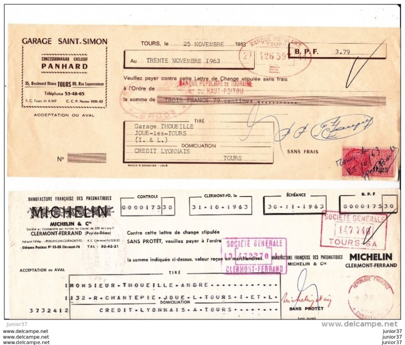 6 Lettres De Change Panhard & Michelin & Ducrocq & Pillot & Citroen & Accumulateurs Eclair - Bills Of Exchange