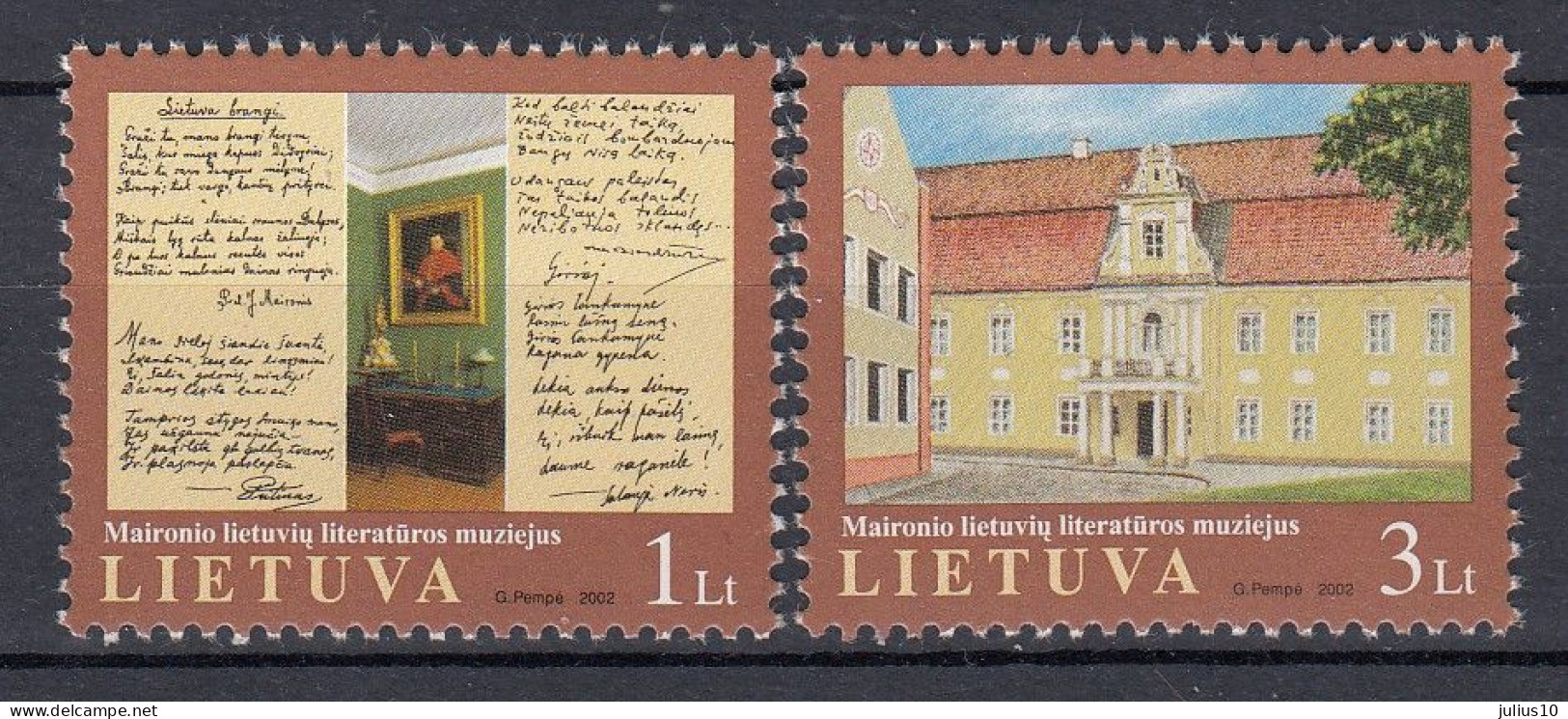 LITHUANIA 2002 Literature Museum MNH(**) Mi 801-802 #Lt1031 - Lituanie