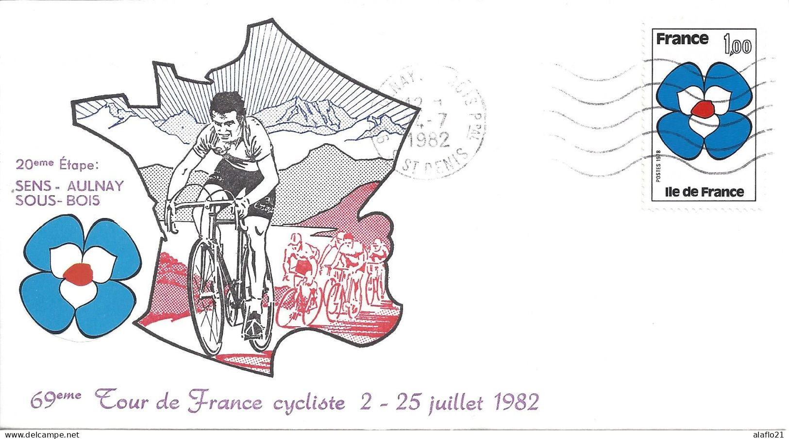 ENVELOPPE OFFICIELLE TOUR De FRANCE CYCLISTE 1982 20e ETAPE SENS AULNAY S/S BOIS - Commemorative Postmarks