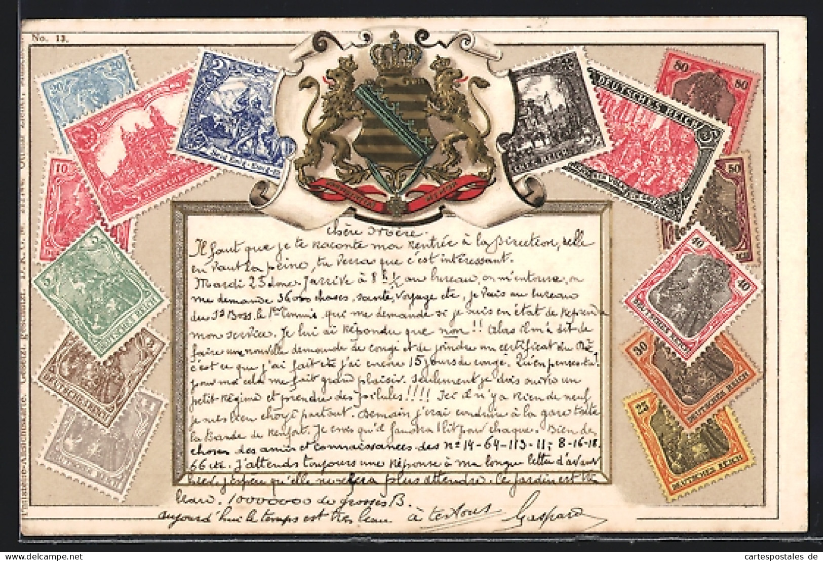 Präge-Lithographie Deutsches Reich, Wappen Und Briefmarken  - Postzegels (afbeeldingen)