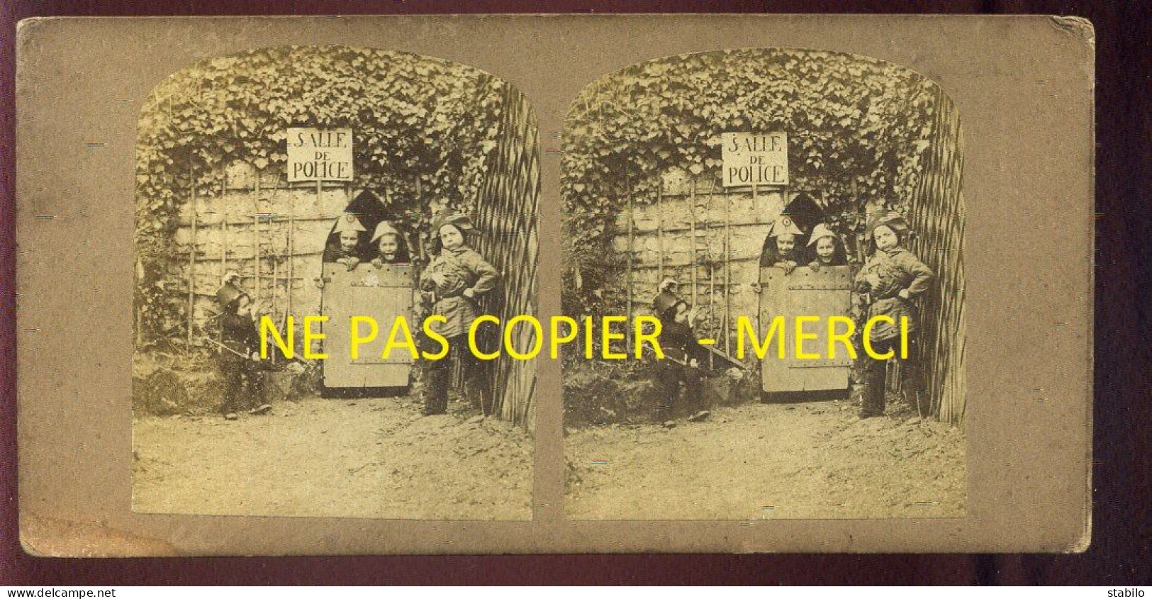 PHOTO STEREO - SCENE ENFANTINE - FORMAT 17 X 8.5 CM  - Stereoscopic