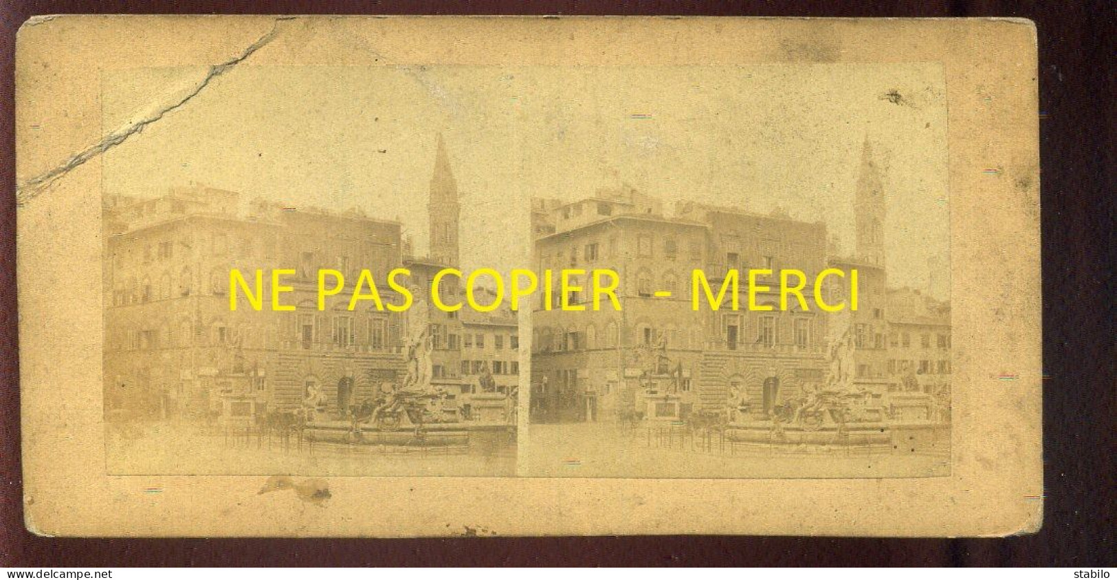 PHOTO STEREO - ITALIE - FLORENCE - FORMAT 17 X 8.5 CM - VOIR ETAT - Stereoscopic