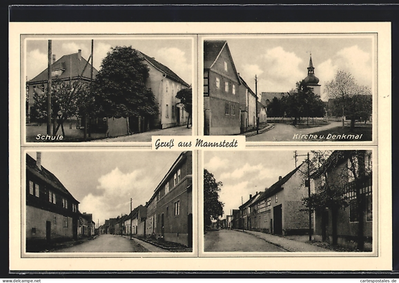 AK Mannstedt, Schule, Kirche Und Denkmal, Strassenpartie  - Autres & Non Classés