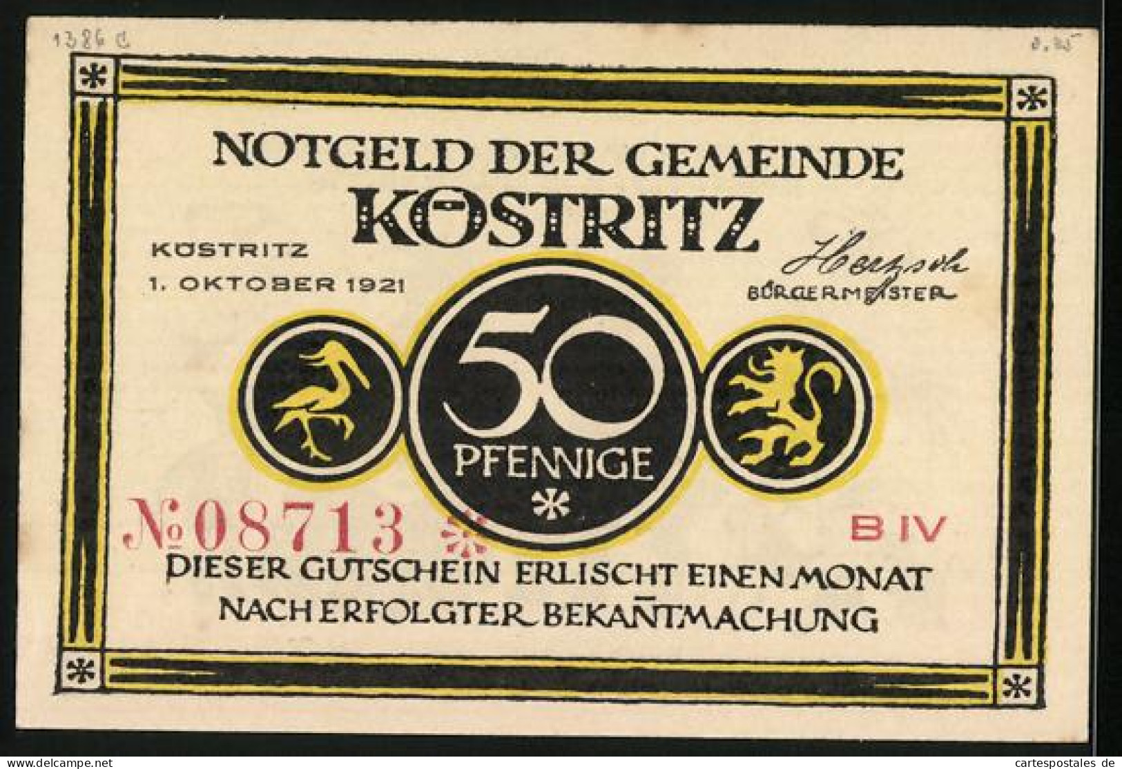 Notgeld Köstritz 1921, 50 Pfennig, Mann Empfiehlt Der Dame Köstritzer Schwarzbier Zur Stärkung, Gutschein  - [11] Emissions Locales