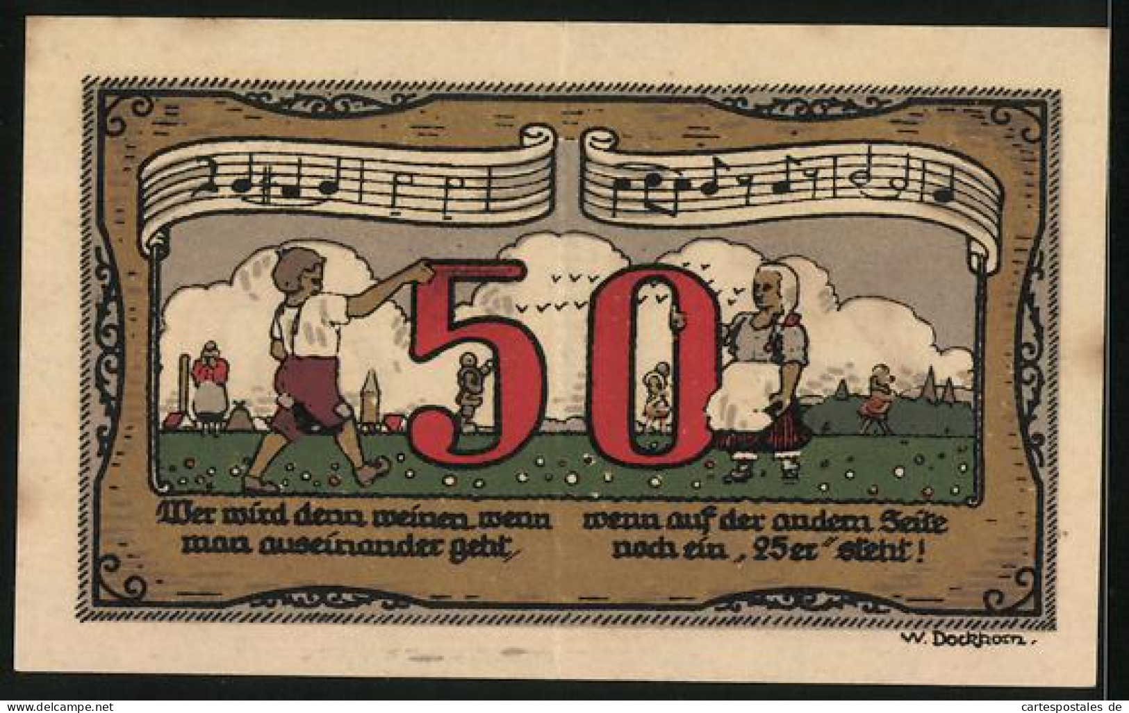 Notgeld Königsaue 1921, 50 Pfennig (2 X 25 Pfennig), Kinder Halten Die 50 Auf Der Wiese  - [11] Emissions Locales