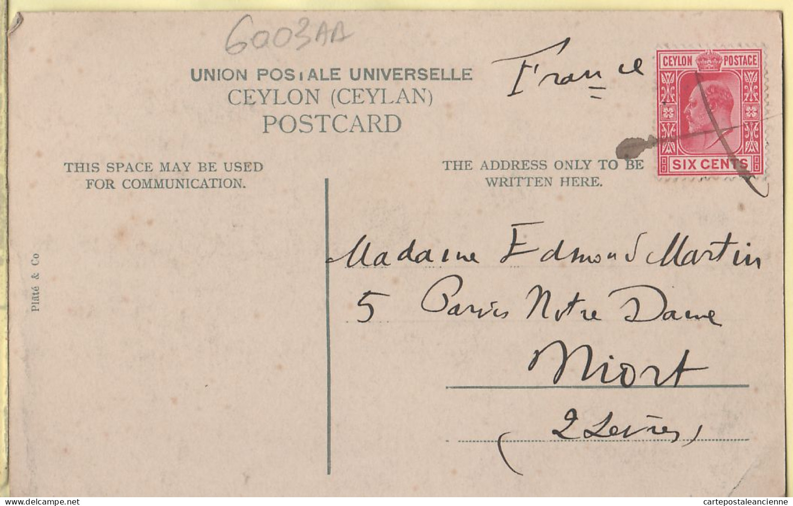 01049 ● KANDY Ceylon Temple HOLY TOOTH Escale COLOMBO à Croiseur FOUDRE Du 04.10.1905 Edmond MARTIN Niort  PLATE Ceylan - Sri Lanka (Ceilán)