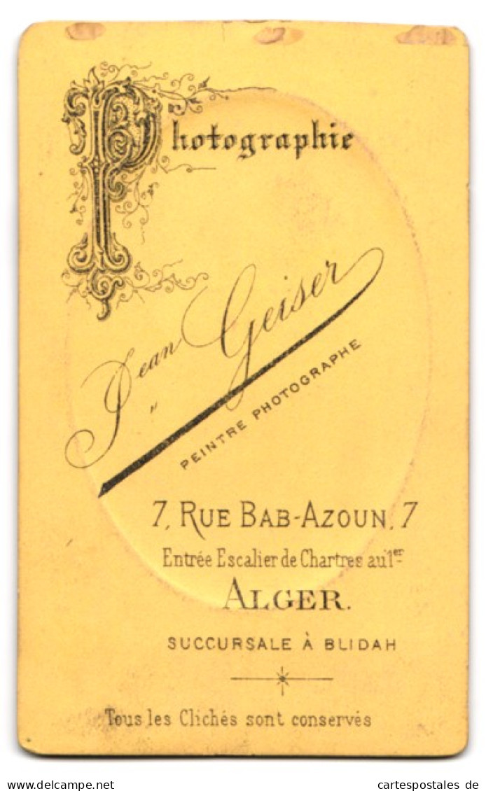 Photo Jean Geiser, Alger, 7, Rue Bab-Azoun, 7, Elegant Gekleideter Herr Avec Vollbart  - Anonieme Personen