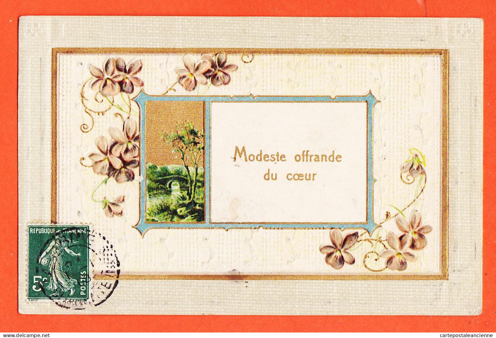 01604 / CP Gauffrée Modeste Offrande Du Coeur 1910s COUTANCEAU à L' Héronnerie Commune De Taugon Couzon - Other & Unclassified