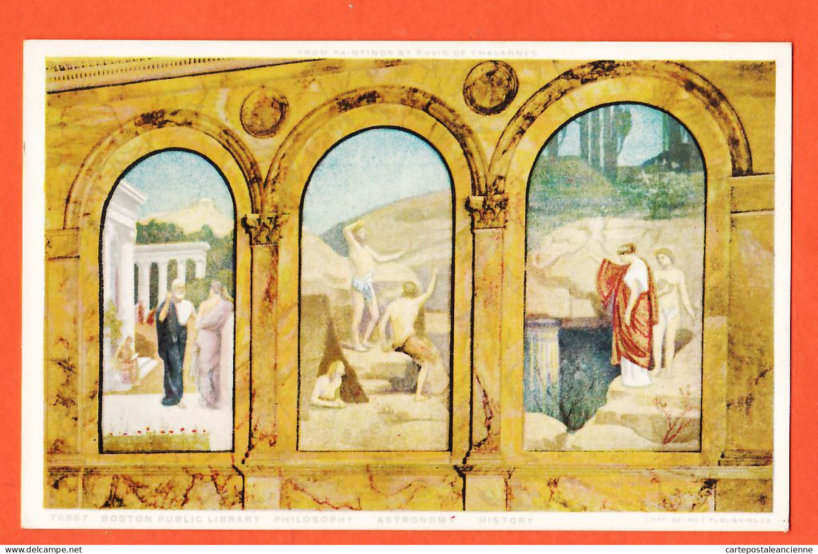 01688 / BOSTON Public Library PHILOSOPHY ASTRONOMY HISTORY Painting By PUVIS De CHAVANNES 1910s PHOSTINT 70867 - Boston