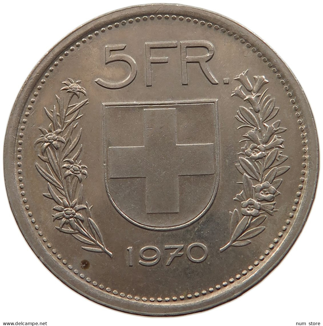 SWITZERLAND 5 FRANCS 1970 #s105 0017 - 5 Francs