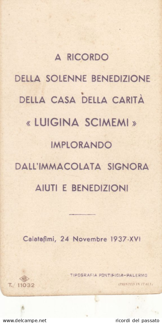 Santino Ricordo Della Solenne Benedizione Casa Della Carita' Luigina Scimemi - Calatafimi 1937 - Devotieprenten