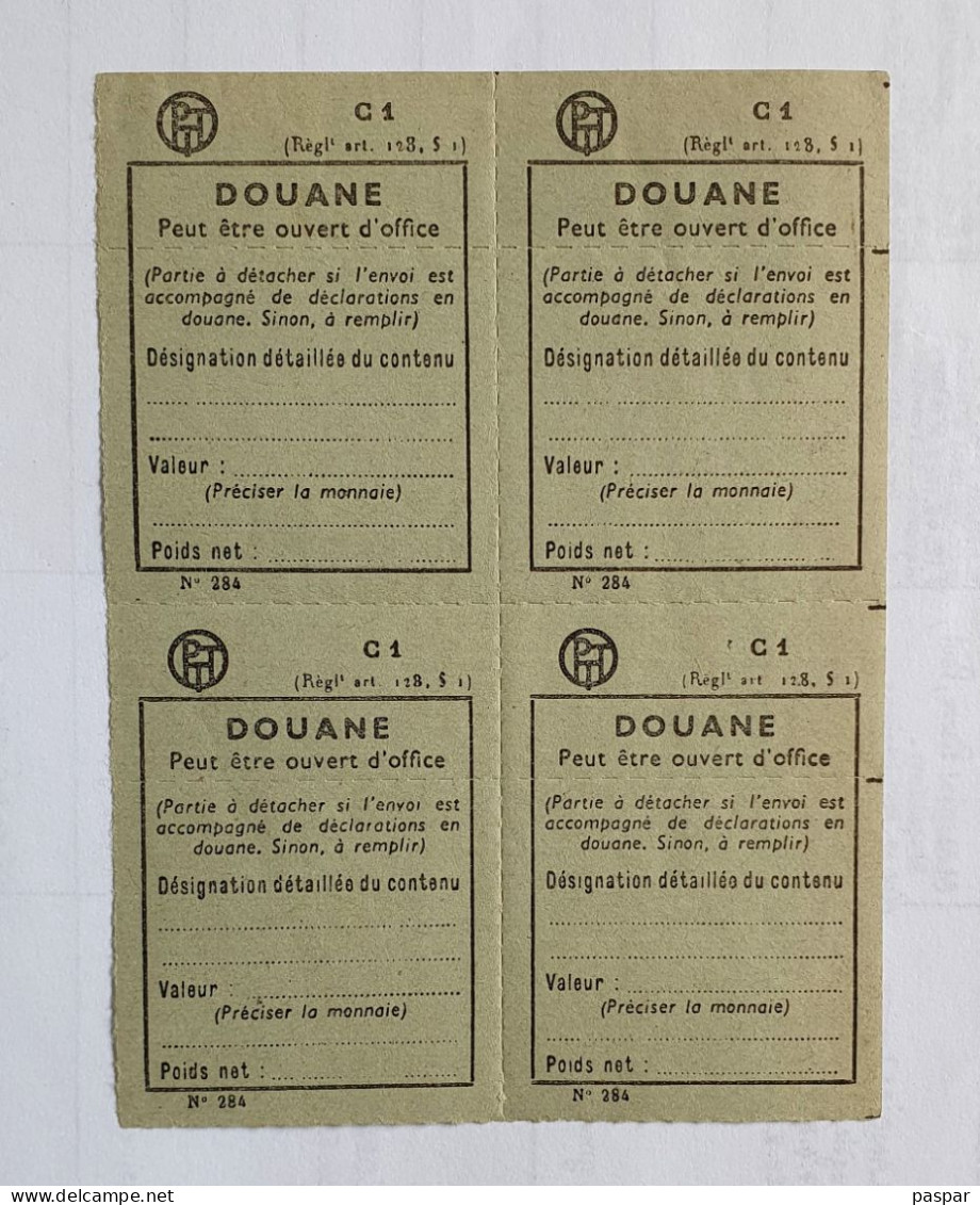 Bloc De 4 étiquettes Vignettes PTT Déclaration Douane C1 N° 284 - Avec Gomme - Documents De La Poste