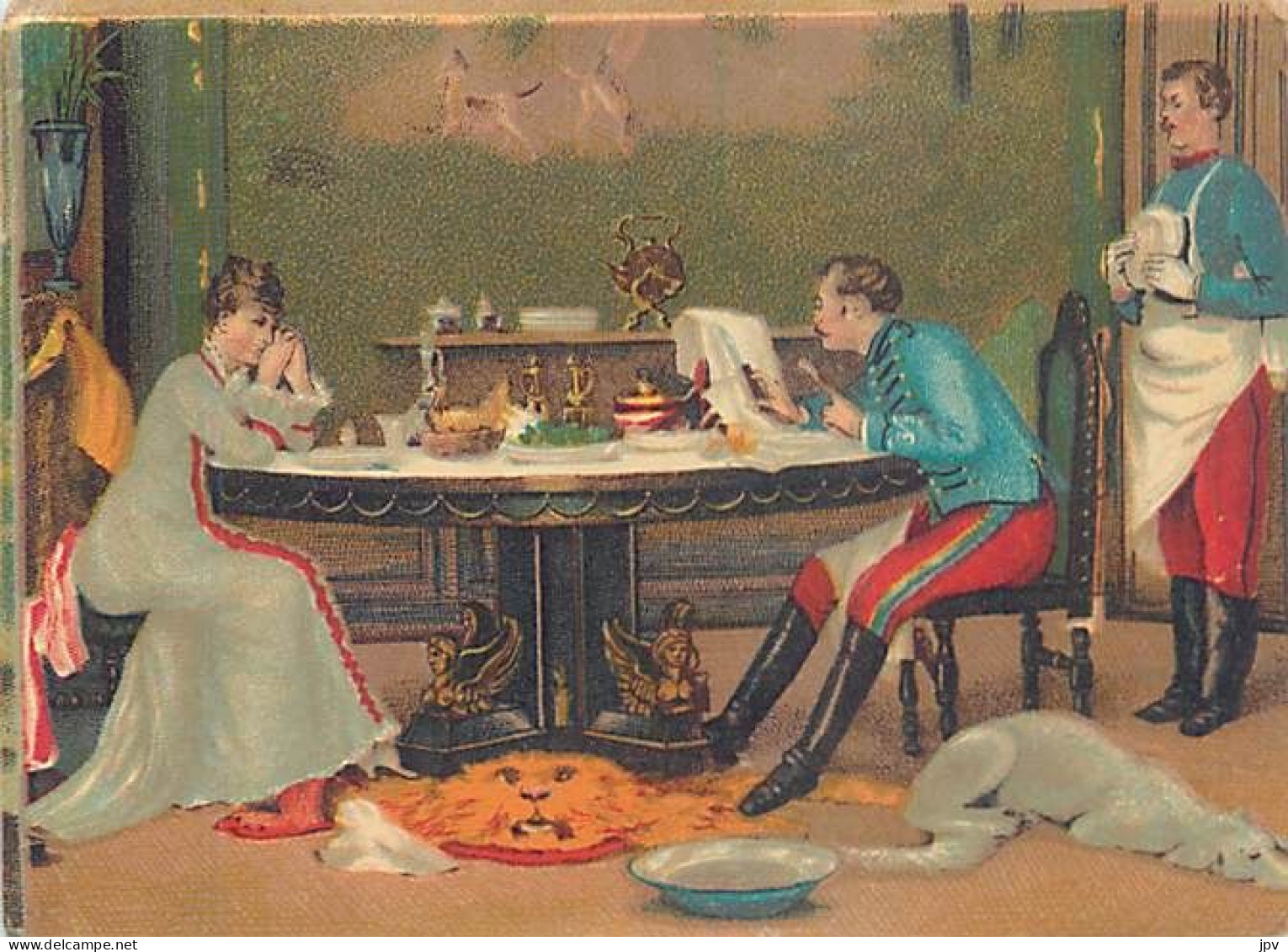 Véritable Chromolithographie : REPAS COUPLE. MILITAIRE. - Autres & Non Classés