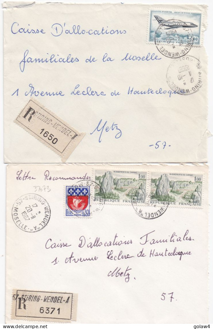 37073# LOT 2 LETTRES FRANCHISE PARTIELLE RECOMMANDE Obl STIRING WENDEL "A" MOSELLE HABSTERDICK 1967 1968 Pour METZ 57 - Briefe U. Dokumente