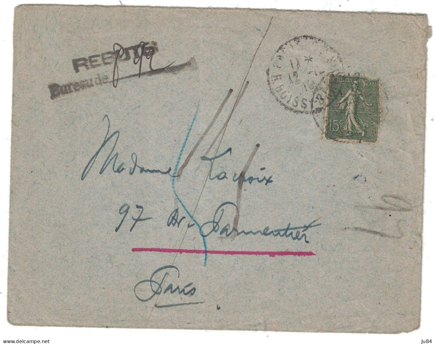 Paris - Lettre Pour Paris - Lettre Rebutée - Rebuts Bureau 892 - 1919 - Postal Rates