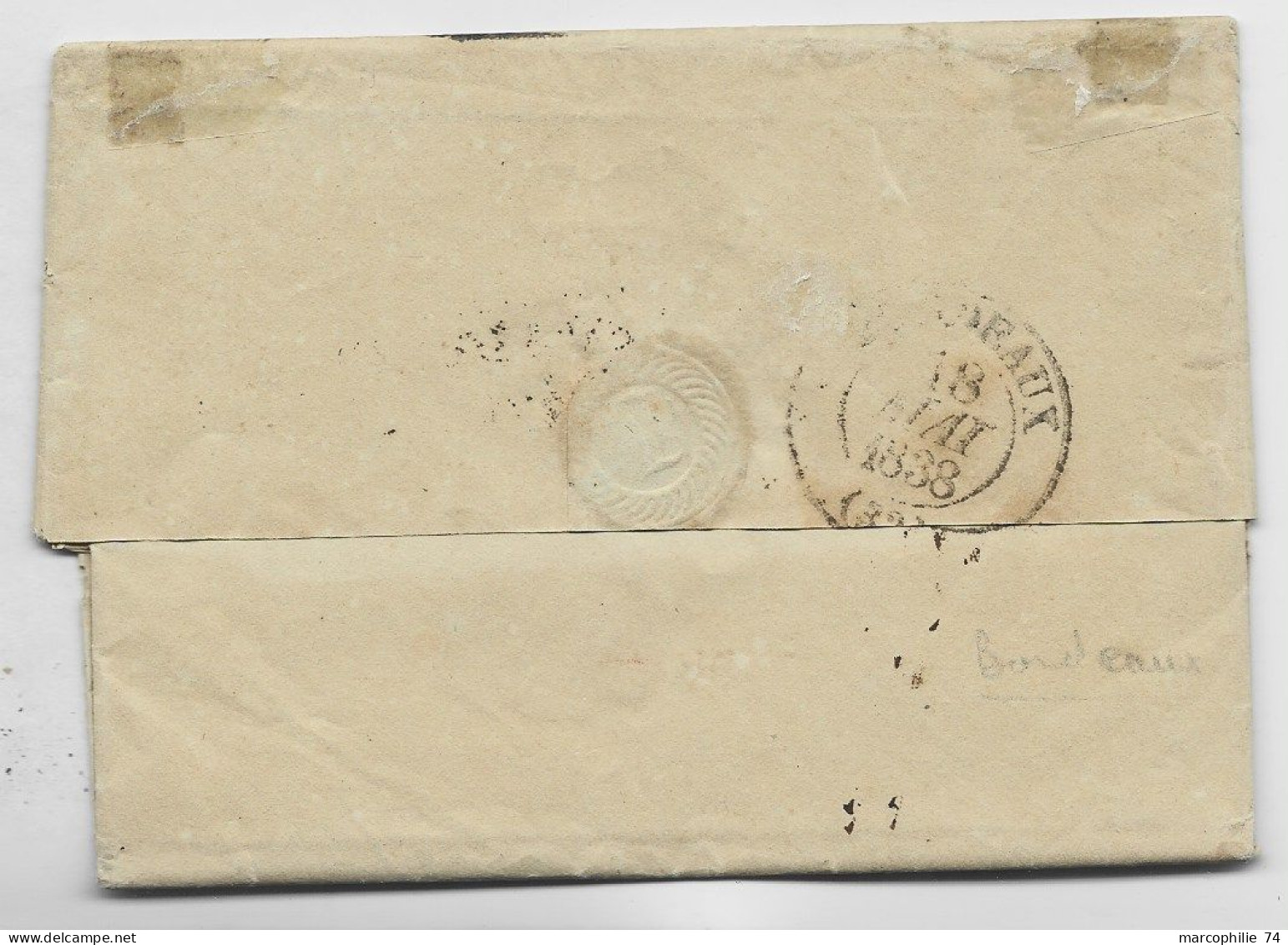 CHILE CHILI LETTRE COVER VALPARAISO 1838 LETTRE COVER  BORDEAUX FRANCE + PAYS D'OUTREMER - Poste Maritime