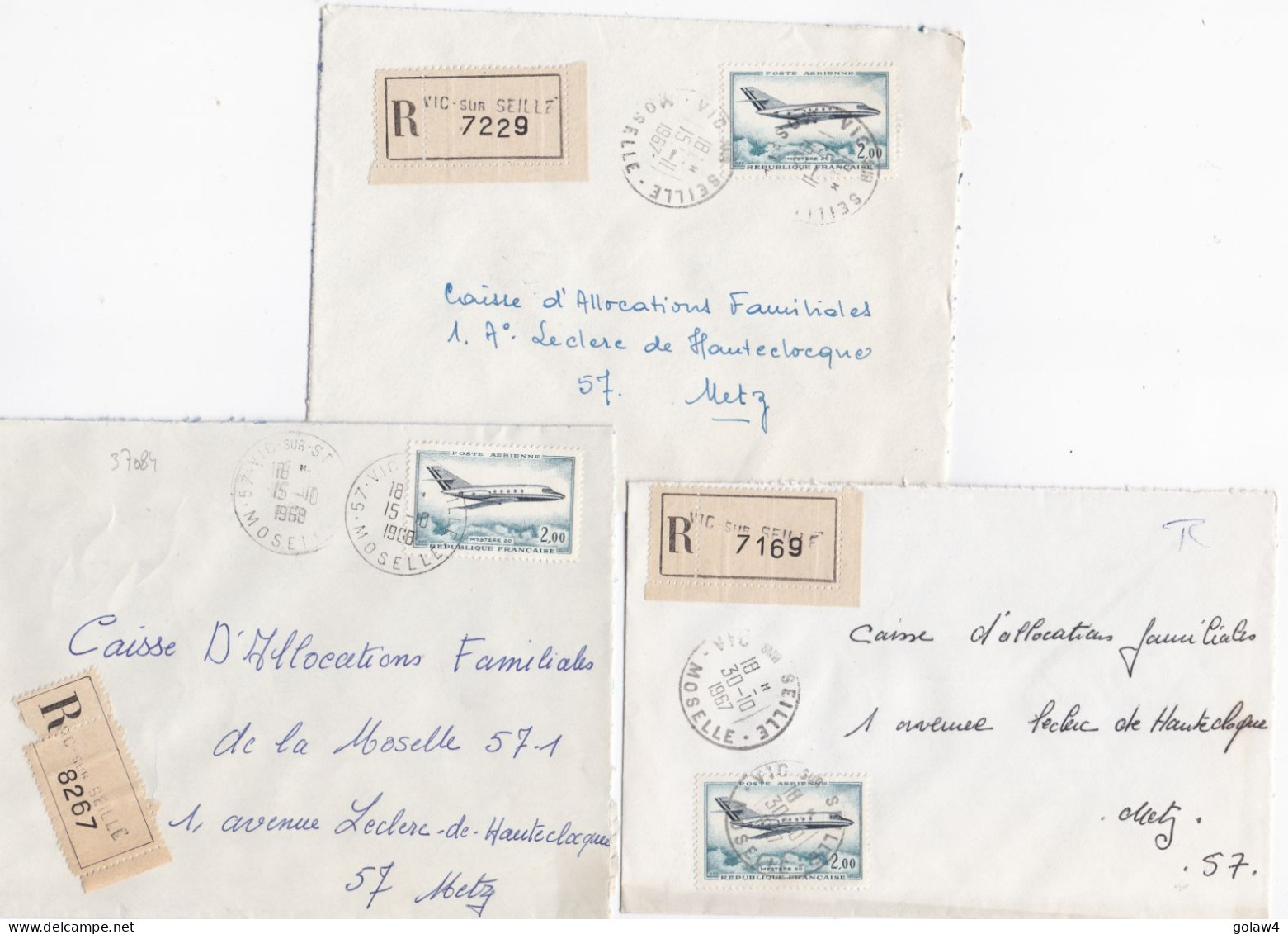 37084# LOT 5 LETTRES FRANCHISE PARTIELLE RECOMMANDE Obl VIC SUR SEILLE MOSELLE 1967 1968 Pour METZ 57 - Briefe U. Dokumente