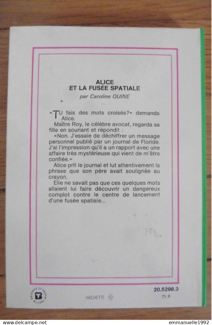 Livre Alice Et La Fusée Spatiale Par Caroline Quine 1977 Bibliothèque Verte - Biblioteca Verde