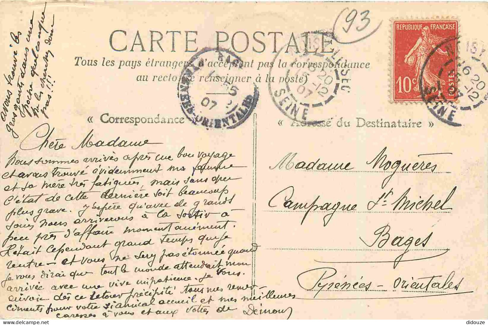 93 - Noisy Le Sec - Pont Sur Le Canal - Correspondance - CPA - Oblitération Ronde De 1907 - Voir Scans Recto-Verso - Noisy Le Sec