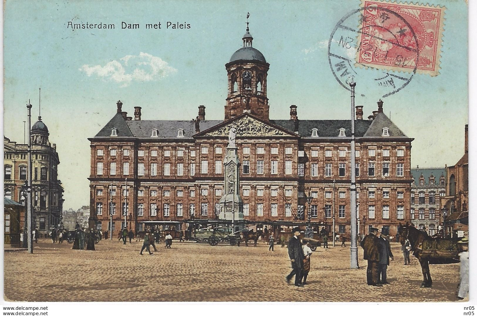 PAYS BAS  - AMSTERDAM - Dam Met Paleis ( CP Pour France Avec Timbre 1912 ) - Amsterdam