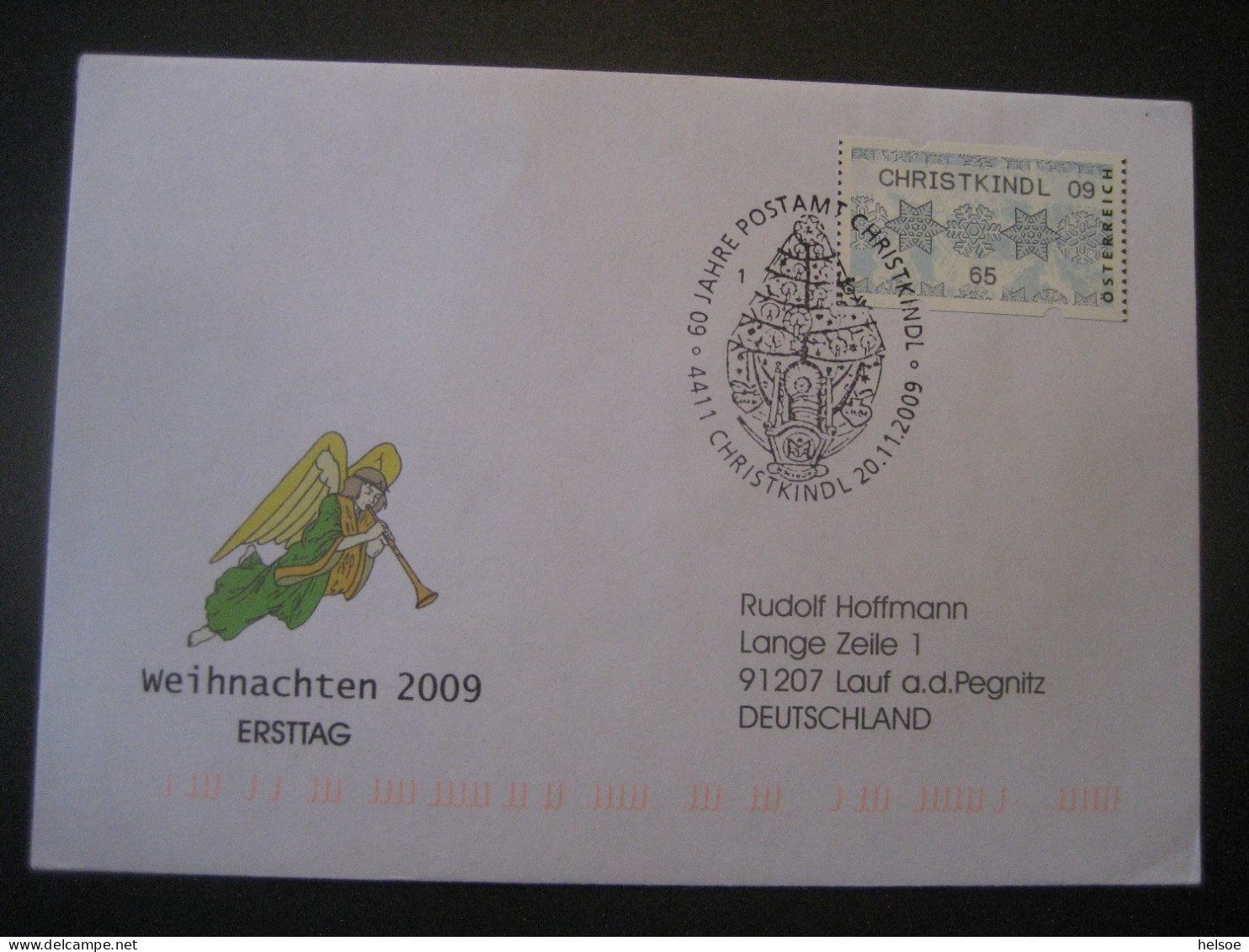 Österreich- Weihnachten 20.11.2009 FDC Automatenmarke 14.1, Gelaufen Nach Lauf A.d. Pegnitz - Machine Labels [ATM]