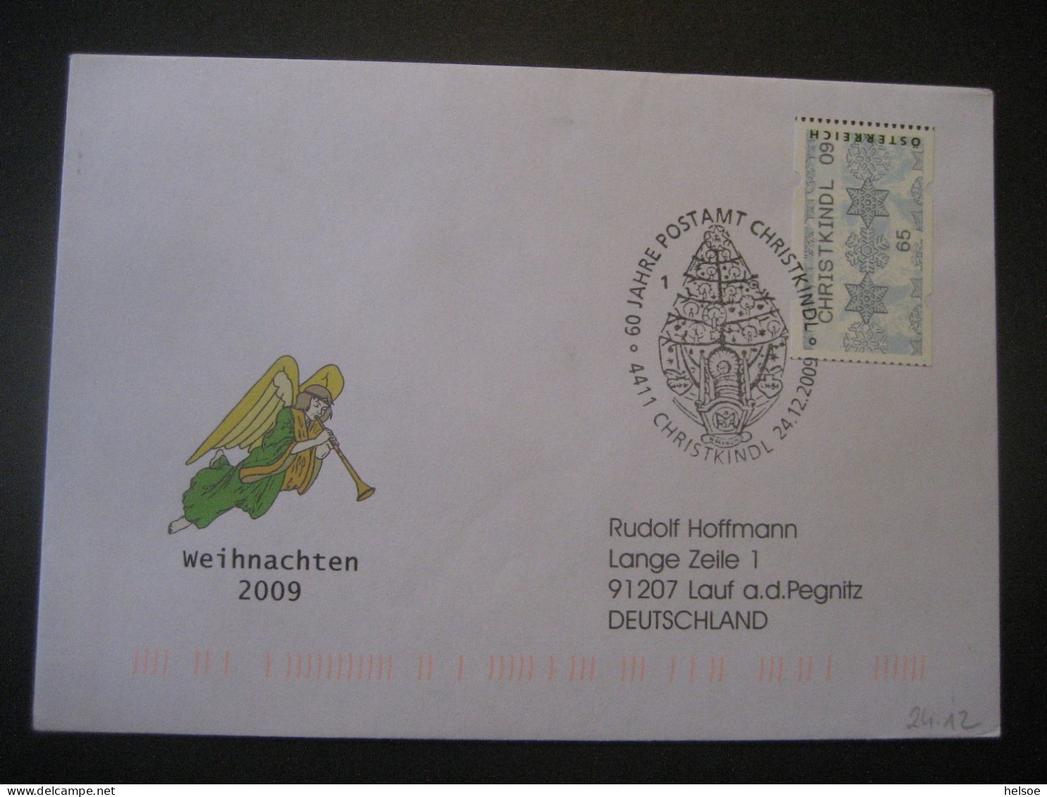 Österreich- Weihnachten 24.12.2009 Automatenmarke 14.1, Gelaufen Nach Lauf A.d. Pegnitz - Timbres De Distributeurs [ATM]