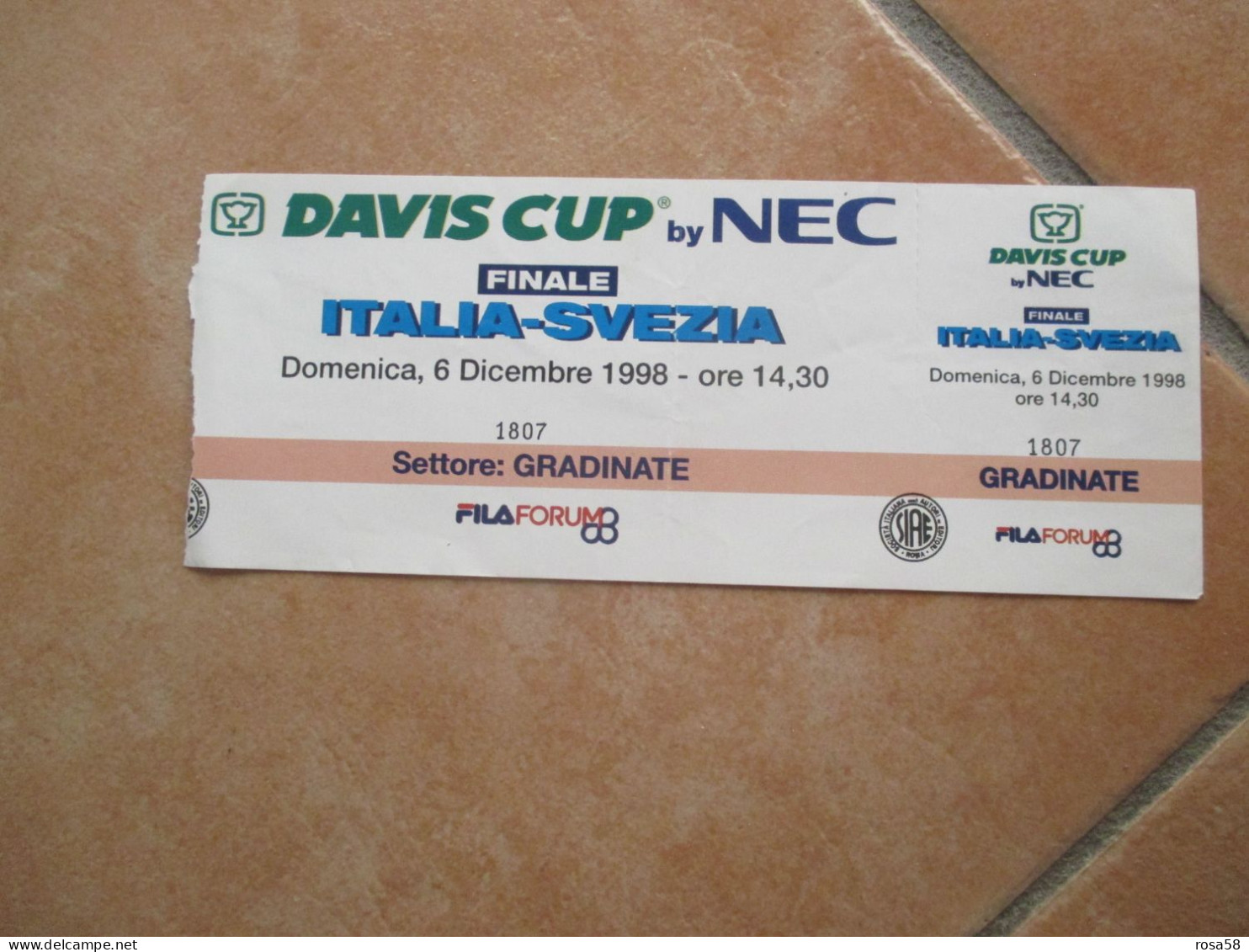 6 Dicembre 1998 DAVIS Cup By NEC Finale Italia Svezia Fila Forum Settore Gradinate - Other & Unclassified