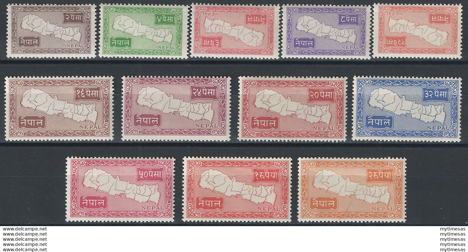 1954 Nepal Cartina 12v. MNH Yvert N. 61/72 - Nepal