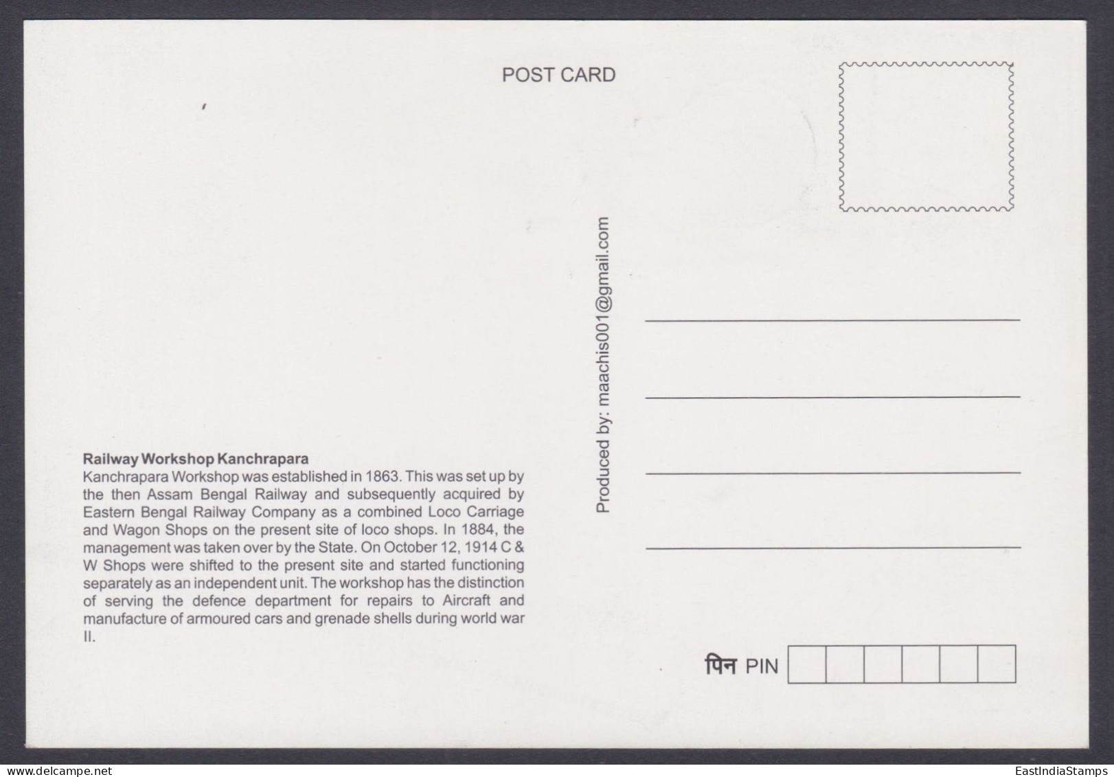 Inde India 2013 Maximum Max Card Railway Workshop, Kanchrapara, Railways, Train, Trains, Steam Engine Postmark - Covers & Documents