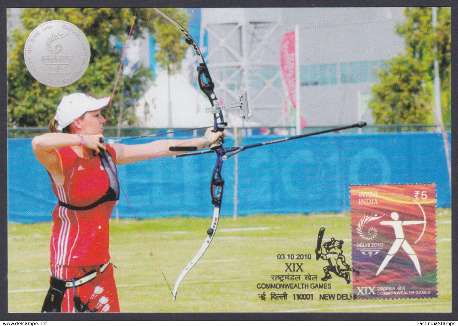 Inde India 2010 Maximum Max Card Commonwealth Games, Sport, Sports, Archery, Woman Player, Women - Briefe U. Dokumente