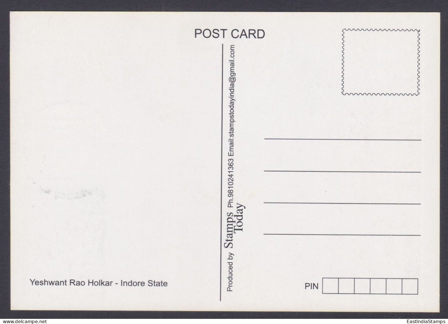 Inde India 2010 Maximum Max Card Princely States, Yeshwant Rao Holkar, Indore State, Indian Royal, Royalty - Briefe U. Dokumente
